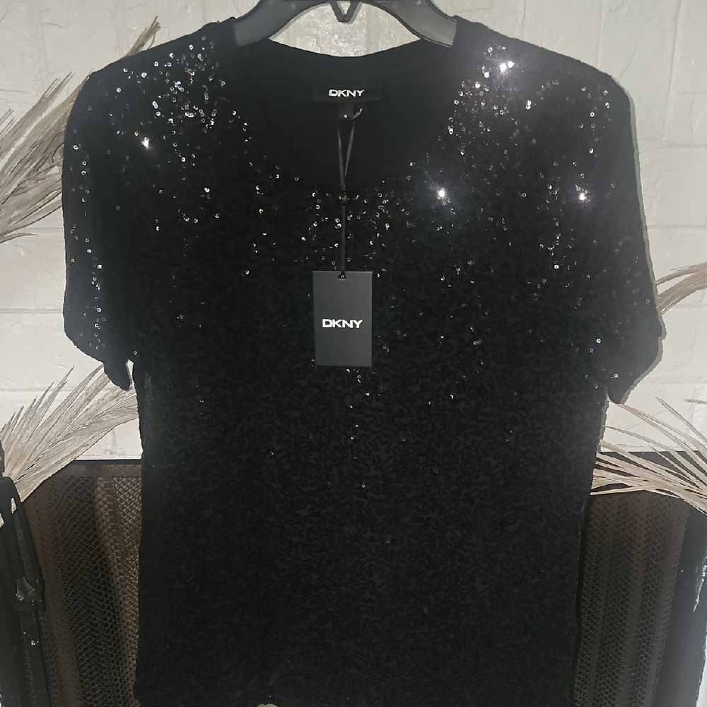 DKNY Sparkling Black Short Sleeve Top